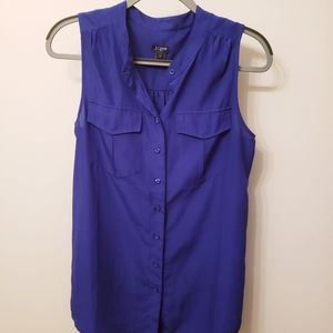LIKE NEW - J. Crew Blue Sleeveless Collared Button-Up Blouse